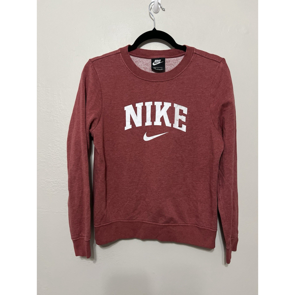 Vintage Y2K Small Nike Center Small Check Logo Maroon Sweatshirt Active Gym - Picture 1 of 10